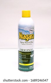 Santo Domingo, Heredia/Costa Rica - March 2020: Niagara Spray Starch For Ironing Clothes. Can Isolated On A White Background