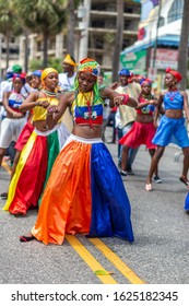 Santo Domingo/Dominican Republic; 03-02-2014: National Dominican Carnival parade in the Santo Domingo Malecon haiti flag