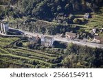 Santo Estevo Station. Panoramic view of a small train station in the province of Lugo (Galicia), in the Ribeira Sacra region.