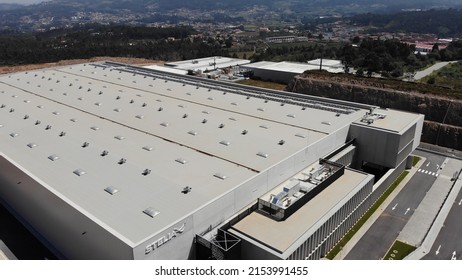 Santo Tirso, Portugal, August 15, 2021: DRONE AERIAL VIEW: Stelia Aerospace, Owned By European Planemaker Airbus, New Assembly Line In Portugal. 