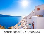 Santorini Greek architecture. Whitewashed buildings in Oia, Santorini, cyclades islands, Greece.