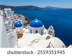 Santorini island blue dome churches-Greece