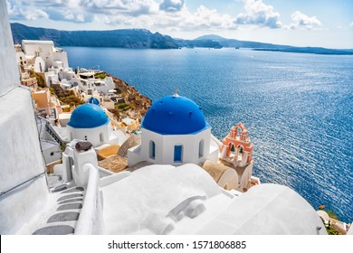 Santorini Island, Greece, Famous Europe Travel Tourist Vacation Destination. Oia White Village.