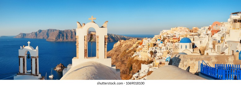 Santorini skyline with buildings and bell tower in Greece. - Shutterstock ID 1069018100