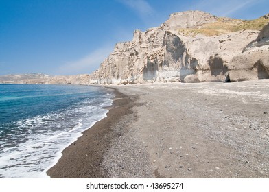 Santorini Vlichada Beach, Blue Sky And Sea