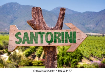 Santorini Wooden Sign With Winery Background