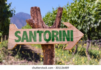 Santorini Wooden Sign With Winery Background