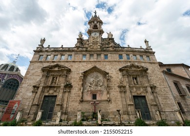 Santos Juanes or Sant Joan del Mercat catholic church in Valencia, Spain on a sunny spring day. - Shutterstock ID 2155052215