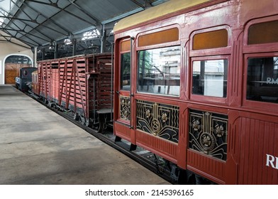 SAO JOAO DEL REI, MINAS GERAIS - BRAZIL: OCT 22, 2016: Many types of railway wagons kept and preserved at Sao Joao del Rei train station, part of West Minas Gerais Railway history.