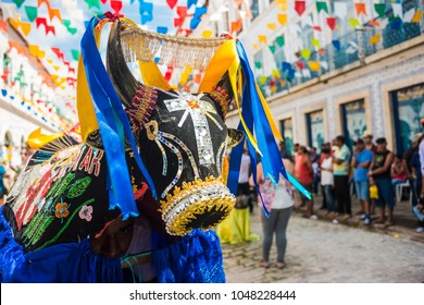 Sao Luis, Maranhao State, Brazil - July 7, 2016: Historic town is preparing for the traditional holiday of bulls