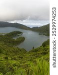 Sao Miguel island Azores archipelago Portugal Lake of Fire (Lagoa do Fogo) in the crater of the volcano Pico do Fogo on the island of Sao Migue part of the Azores archipelago in the Atlantic Ocean