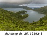 Sao Miguel island Azores archipelago Portugal Lake of Fire (Lagoa do Fogo) in the crater of the volcano Pico do Fogo on the island of Sao Migue part of the Azores archipelago in the Atlantic Ocean