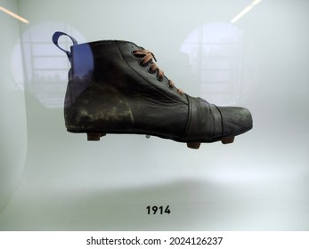 Sao Paolo, Brazil - 10.08.2019: Old Football Boot Exhibited In A Museum