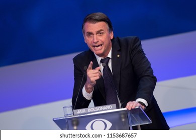 Sao PauloAugust 09, 2018Jair Bolsonaro takes part in the first debate of the 2018 elections for President of Brazil, at the headquarters of Band TV.