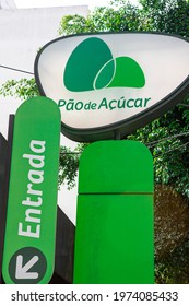 Sao Paulo, Brazil - april 26, 2021 - Entrance sign to a Pão de Açúcar supermarket in Sao Paulo, Brazil