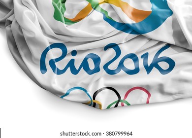 SAO PAULO, BRAZIL - CIRCA MARCH 2015: Flag with Rio 2016 Olympic Games