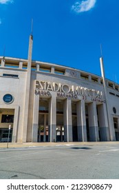 Sao Paulo, Brazil - February 11, 2022 - Vertical Street View Of The Museo Do Futebol - Football Museum In The Pacaembu Stadium