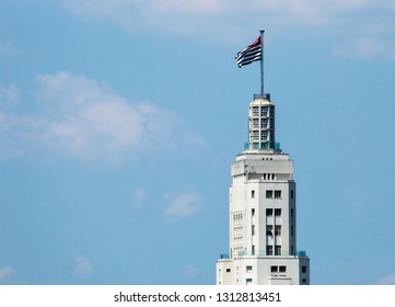 SAO PAULO, BRAZIL - FEBRUARY 9, 2019: São Paulo Flag On Altino Arantes Building Rooftop