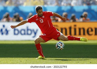 SAO PAULO, BRAZIL - July 1, 2014: Ricardo Rodriguez Of Switzerland During The Game Between Argentina And Switzerland At Arena Corinthians. No Use In Brazil.