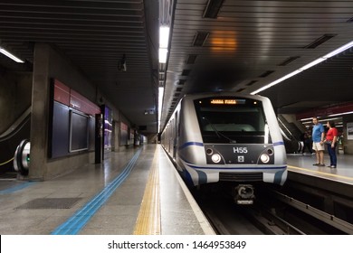 Sao Paulo, Brazil, July 27, 2019 - Republica Metro (Subway) Station in Sao Paulo Downtown