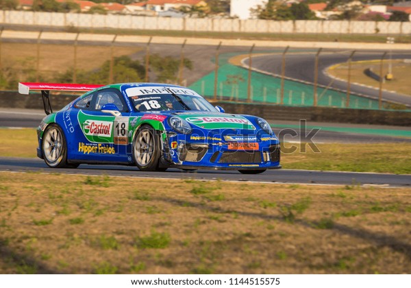 Sao Paulo, Brazil\
July, 28 2018\
Car in action\
during the 5th stage of the 2018 Brazilian Porsche GT3 Cup\
championship at Interlagos circuit. The race in doubles was 300km\
long, with almost 3 hours.
