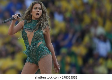 SAO PAULO, BRAZIL - June 12, 2014: American singer Jennifer Lopez performing during the opening ceremony of the FIFA 2014 World Cup at Corinthians Arena. No Use in Brazil.