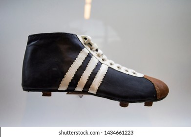 Sao Paulo / Brazil - June 25 2019: Museu Do Futebol (Soccer Museum) At Pacaembu Stadium Located In Sao Paulo, Including Its Facade, Olympic Medals, Soccer Balls, Soccer Shoes, And Jerseys. 