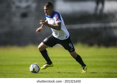 SAO PAULO, BRAZIL -  JUNE 27, 2014: Polo Guerrero is seen during training of the SC Corinthians at the Ecological Park in Sao Paulo. NO USE IN BRAZIL. 