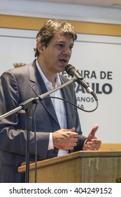 Sao Paulo, Brazil, March 31, 2016: Fernando Haddad, Brazilian Politician, Mayor Of Sao Paulo In Press Conference