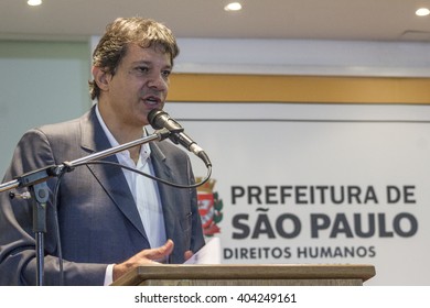 Sao Paulo, Brazil, March 31, 2016: Fernando Haddad, Brazilian Politician, Mayor Of Sao Paulo In Press Conference