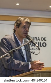 Sao Paulo, Brazil, March 31, 2016: Fernando Haddad, Brazilian Politician, Mayor Of Sao Paulo In Press Conference