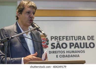 Sao Paulo, Brazil, March 31, 2016: Fernando Haddad, Brazilian Politician, Mayor Of Sao Paulo In Press Conference