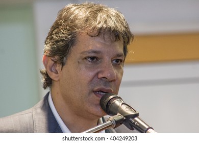 Sao Paulo, Brazil, March 31, 2016: Fernando Haddad, Brazilian Politician, Mayor Of Sao Paulo In Press Conference