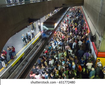 SAO PAULO, BRAZIL - MAY 22, 2013 - Crowded Brazilian Subway Station - Se Station