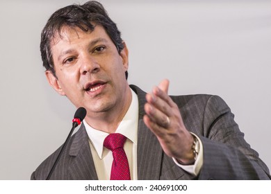 Sao Paulo, Brazil, November 07,2013: Fernando Haddad, Brazilian Politician, Mayor Of Sao Paulo In Press Conference