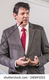 Sao Paulo, Brazil, November 07,2013: Fernando Haddad, Brazilian Politician, Mayor Of Sao Paulo In Press Conference