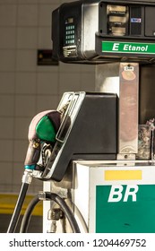 Sao Paulo, Brazil, November 20, 2013. Fuel Pump With Ethanol And Gasoline At A Petrobras BR Station In Vila Mariana, South Zone Of Sao Paulo