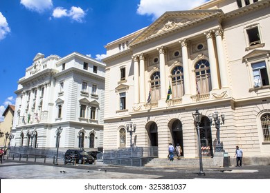 Sao Paulo, Brazil, October 08, 2015. Facade of Department of Justice to State, in Patio do Colegio Square, downtown Sao Paulo, Brazil