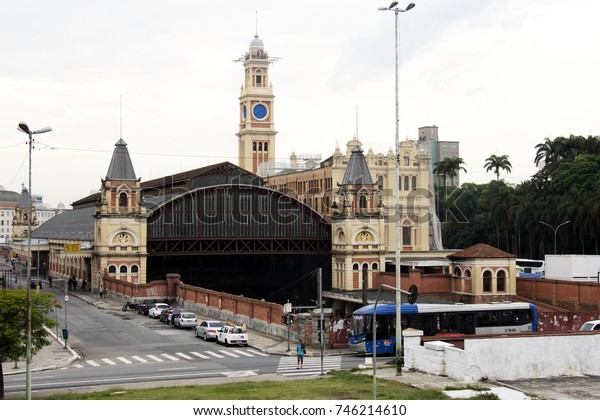 SAO PAULO, BRAZIL - OCTOBER 27th, 2017: Luz\
Station, the common name for a railway station in the Luz\
neighbourhood in São Paulo, Brazil.  The station is housing the\
Museum of the Portuguese\
Language