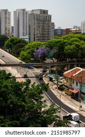 SAO PAULO - BRAZIL - SEP 27, 2021: Aerial View Of Avenida Antartica Avenue Running Between High Rise Buildings In Agua Branca District Under Sunny Blue Sky In A Normal Business Day.