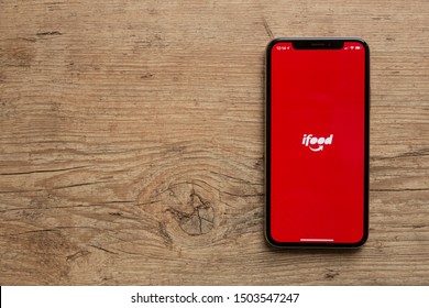 Sao Paulo, Brazil; September 12, 2019: ifood logo on the screen of the mobile device. ifood is a Brazilian company in the segment of food delivery, Brasilian Fintech.