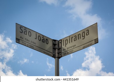 Sao Paulo, Brazil - Sign Of A Famous Street In Downtown Of Sao Paulo