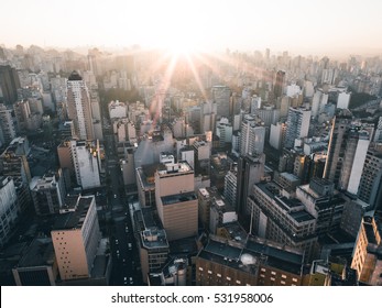 Sao Paulo Muted Aerial Skyline At Sunset - Brazil