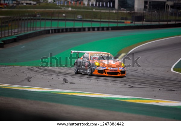 Sao Paulo\
November 24, 2018\
\
Car in action\
during the final stage of the 2018 Brazilian Porsche GT3 Cup\
championship at Interlagos circuit. The race in doubles was 500 km\
long, with almost 5 hours.