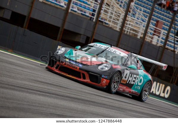 Sao Paulo\
November 24, 2018\
\
Car in action\
during the final stage of the 2018 Brazilian Porsche GT3 Cup\
championship at Interlagos circuit. The race in doubles was 500 km\
long, with almost 5 hours.