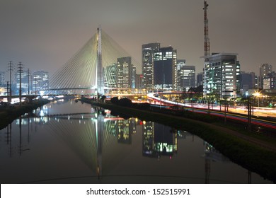 Sao Paulo Skyline Estaiada Bridge Night - Brazil 