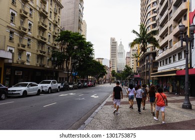 Sao Paulo, SP / Brazil - 01/25/2019: Tourists Walking On Downtown Old Streets In The 465 Sao Paulos' Aniversary. 