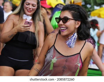 Sao Paulo, SP, Brazil - February 15, 2020: Woman Dance During The Frevo Mulher Carnival Block Party In SP Streets.