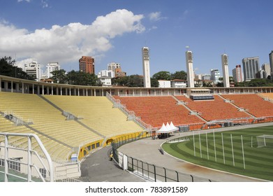 SAO PAULO, SP, BRAZIL - NOVEMBER  27, 2012- Estadio Municipal Paulo Machado De Carvalho, Colloquially Known As Estadio Do Pacaembu Is A Football Stadium In Sao Paulo, Located In The Pacaembu Neighbor