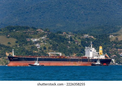 Sao Sebastiao, SP, Brazil - February 16, 2018 - Oil Tanker At Petrobras Maritime Terminal